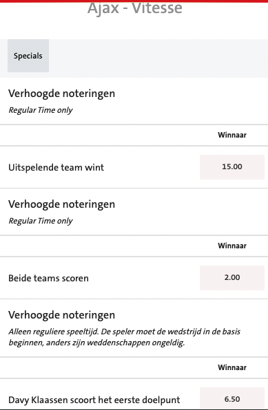 Verhoogde odds bij Ajax- VItesse