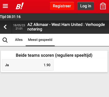 Bingoal verhoogde notering AZ - West Ham United