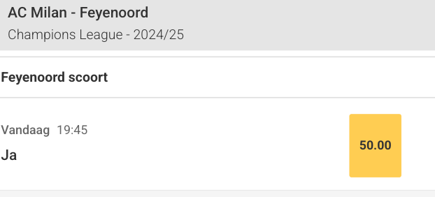 AC Milan - Feyenoord 50x Super odds
