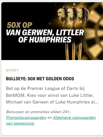 BetMGM 50x welkomstbonus darts